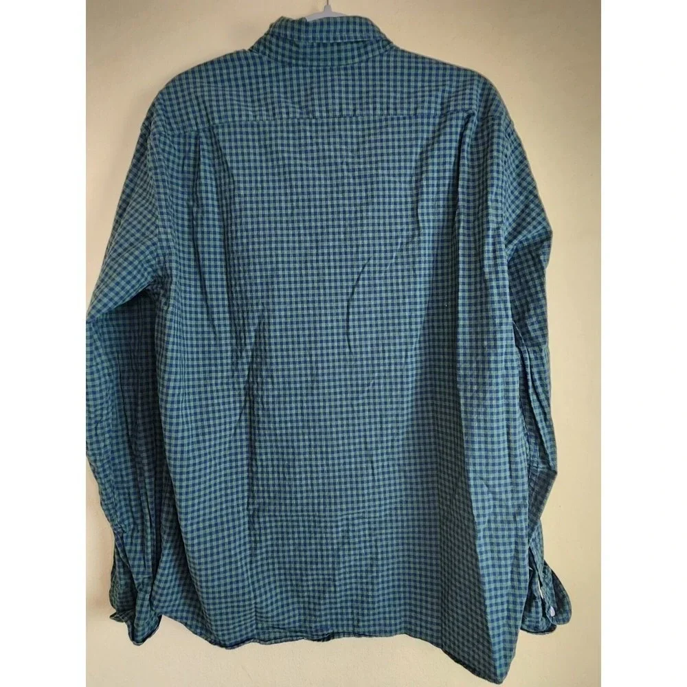 J.Crew‎ Flex Washed Slim Fit Gingham Button Down Shirt Mens XL Green Navy Blue
